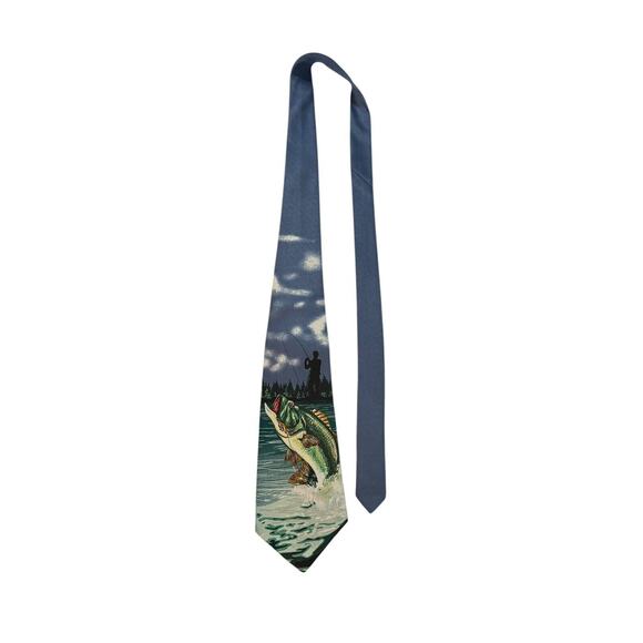 Designs By A Rogers Large Mouth Bass Fishing 1999 Vintage Novelty Necktie - Picture 2 of 9